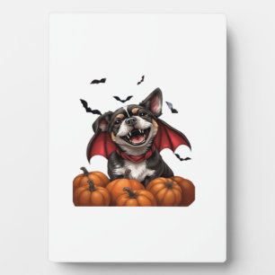 Placa Expositora Perro vampiro de Halloween con calabazas camiseta