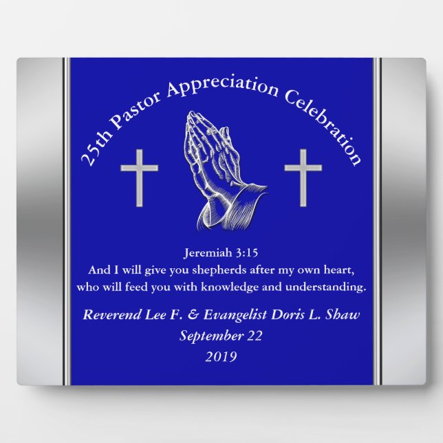 Placa Expositora Personalizable Blue Pastor Appreciación Plaque (Frente)