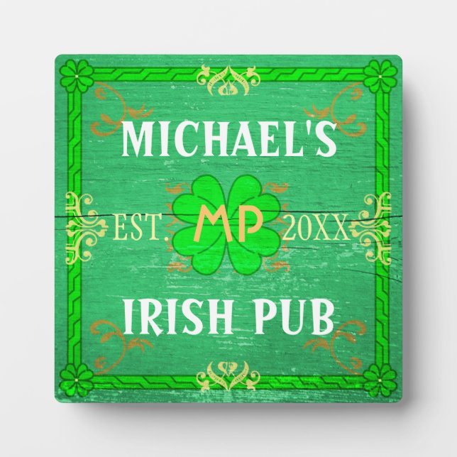 Placa Expositora Personalizable Home Bar Irish Pub Green (Frente)