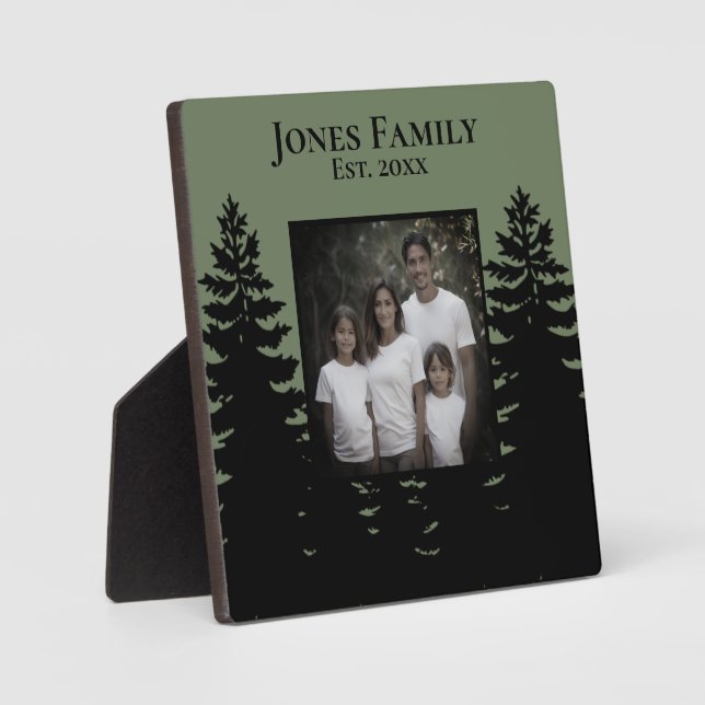 Placa Expositora Personalización de silueta de pino negro minimalis (Anverso)