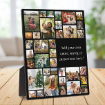 Placa Expositora Personalizado 36 Collage de fotos Con Cita<br><div class="desc">Haz tu propia placa para mostrar fotos con 36 de tus preciados recuerdos de fotos en un collage de fotos de estilo cuadrícula moderno junto a tu cita favorita, diciendo, letra de canción o texto personalizado. Simplemente añada tus fotos para la decoración personalizado de fotos en casa o regalo personalizado...</div>