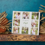 Placa Expositora Personalizado 8 Photo Family Collage Plaque<br><div class="desc">La placa de la familia de ocho fotos. Personalizar con texto y fotos. Neutral. Regalo. Foliage.</div>