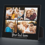 Placa Expositora Personalizado Collage de fotos de texto Familia mo<br><div class="desc">4 de tus fotos favoritas con un guión escrito a mano a la moda leyendo tu mensaje personalizado con tus nombres o cualquier otro detalle a continuación. ¡Un gran regalo para los amigos y la familia!</div>