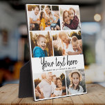 Placa Expositora Personalizado Collage de fotos de texto Familia mo<br><div class="desc">6 de tus fotos favoritas con un guión escrito a mano a la moda leyendo tu mensaje personalizado con tus nombres o cualquier otro detalle a continuación. ¡Un gran regalo para los amigos y la familia!</div>