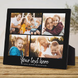 Placa Expositora Personalizado Collage de fotos de texto Familia mo<br><div class="desc">4 de tus fotos favoritas con un guión escrito a mano a la moda leyendo tu mensaje personalizado con tus nombres o cualquier otro detalle a continuación. ¡Un gran regalo para los amigos y la familia!</div>