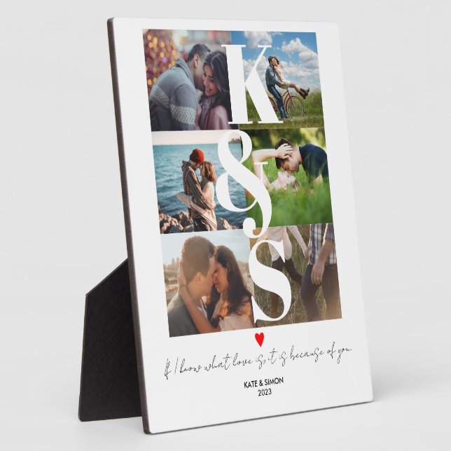 Placa Expositora Personalizado de Collage de fotos inicial de parej (Lado)