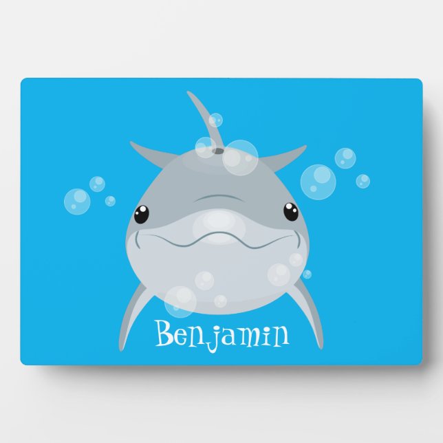 Placa Expositora Personalizado de delfín kawaii feliz (Frente)