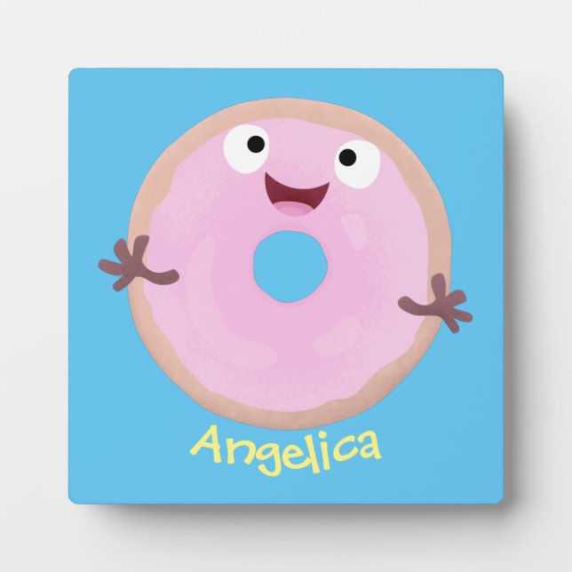 Placa Expositora Personalizado de donut rosa alegre y brillante (Frente)