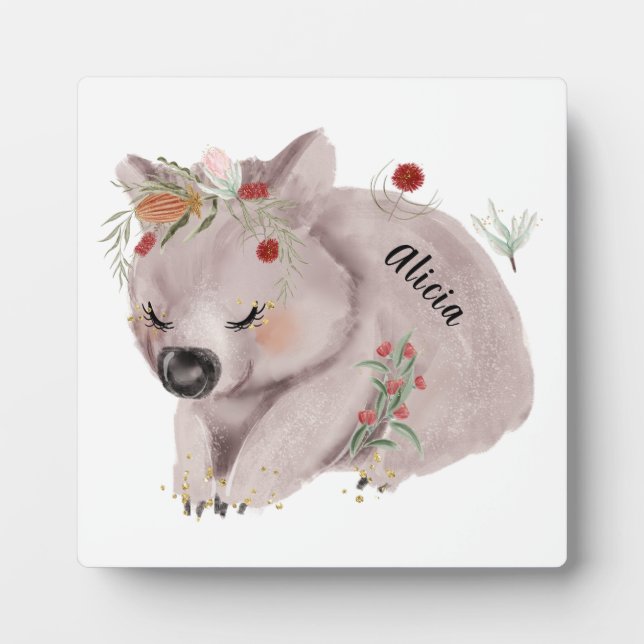 Placa Expositora Personalizado de Especkle de Oro Cute Baby Wombat (Frente)