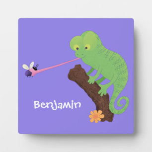 Placa Expositora Personalizado de lagarto de camaleón verde lindo