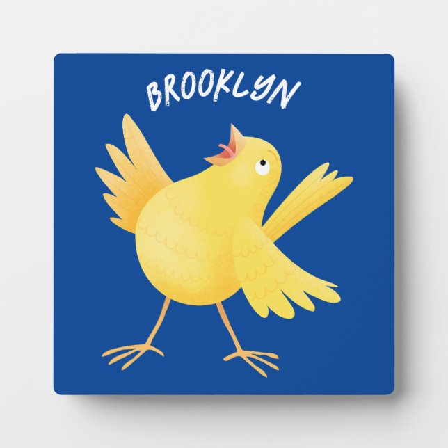 Placa Expositora Personalizado de pájaro canario amarillo cantando  (Frente)