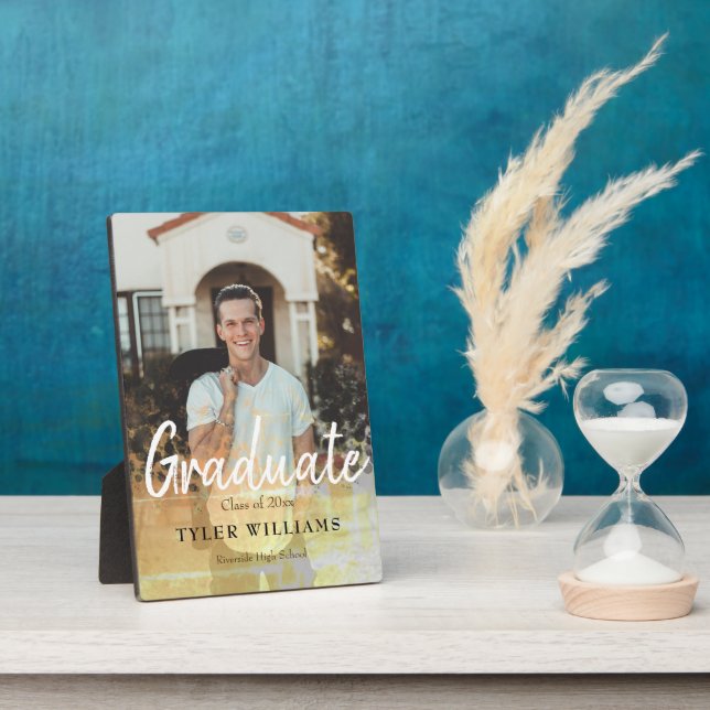 Placa Expositora Personalizado Graduado Foto Guión Dorado (Lado)