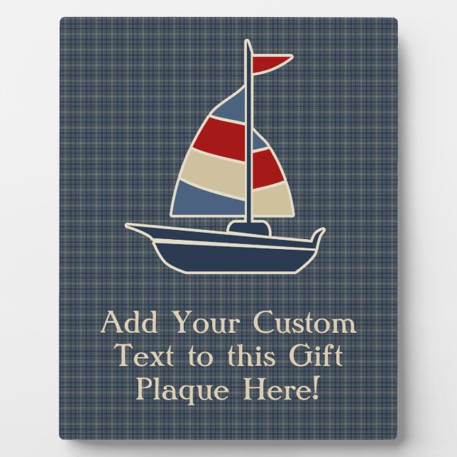 Placa Expositora Personalizado Nautical Blue, Red, Cream Sailboat (Frente)