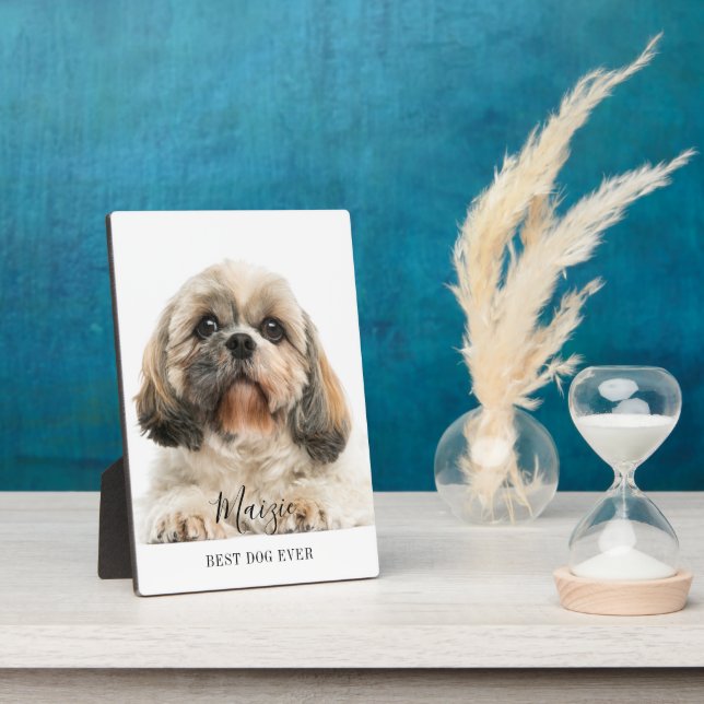 Placa Expositora Personalizado Shih Tzu Script Nombre Mascota Foto (Lado)