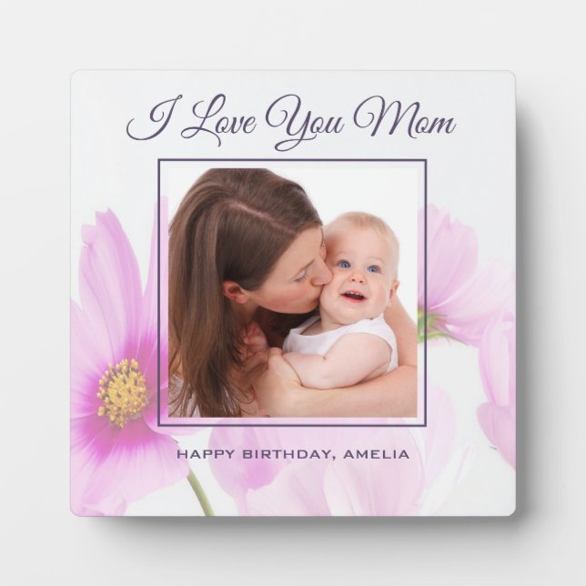 Placa Expositora Personalizado Te Amo Mamá Foto Pink Floral Cumplea (Frente)