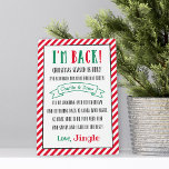 Placa Expositora Personalizado Yo estoy de vuelta Navidades Carta d<br><div class="desc">Personaliza esto "¡Estoy de vuelta!" Carta principal con el nombre de su hijo o de sus hijos y el nombre del elfo para dar la bienvenida a esta tradición Navidad con estilo. Presenta una combinación de colores verde y rojo festivo. El producto de estilo sencillo muestra su carta con su...</div>