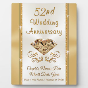 Placa Expositora Personalized 52nd Wedding Anniversary Gift