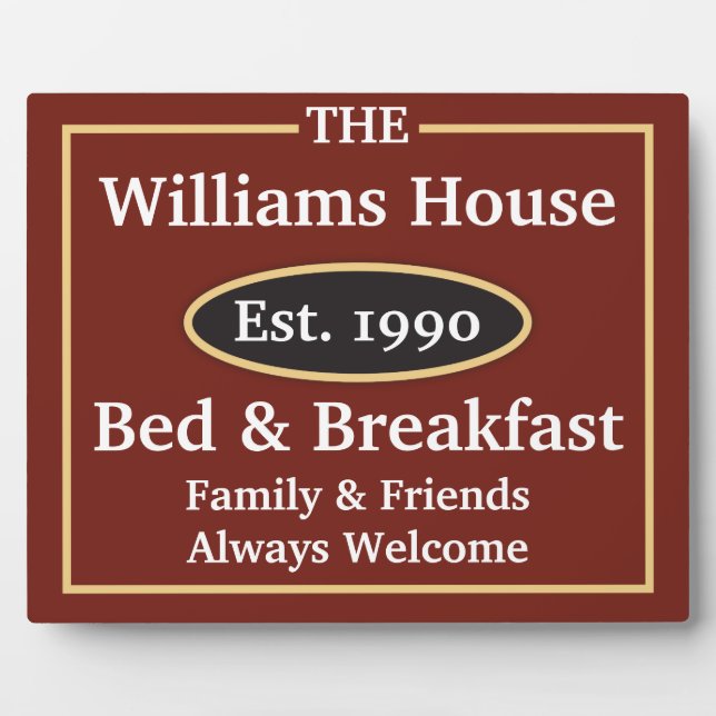 Placa Expositora Personalized Bed & Breakfast Sign (Frente)