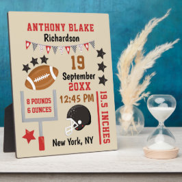 Placa Expositora Personalized Football Baby Boy Birth Stats Record