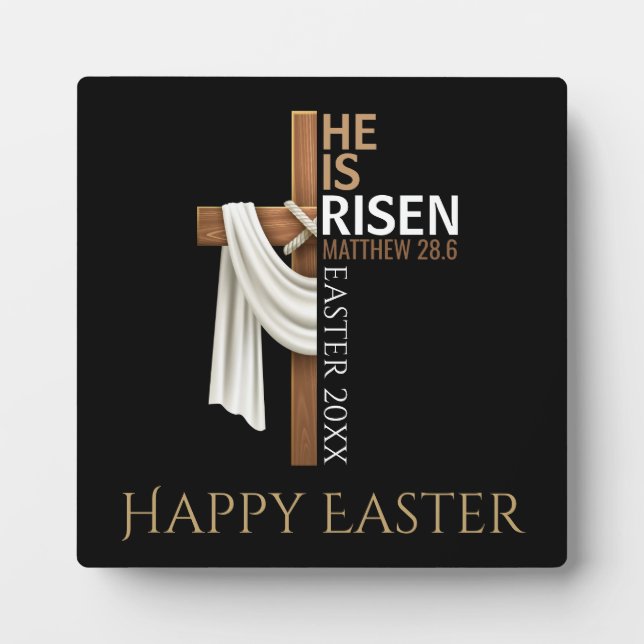 Placa Expositora Personalized He Is Risen Cross Happy Easter (Frente)