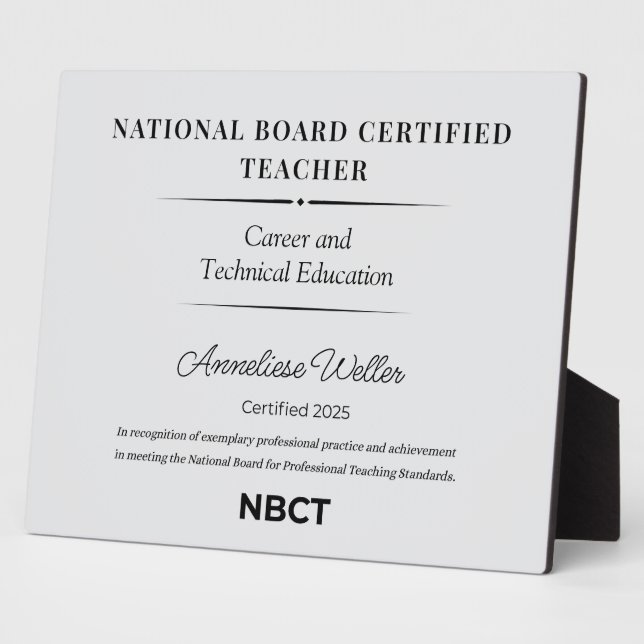 Placa Expositora Personalized National Board Certified Teacher  (Lado)
