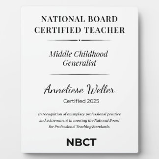 Placa Expositora Personalized NBCT Middle childhood generalist