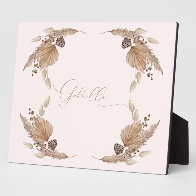 Placa Expositora Pestaña de nombre personalizado rosado boho Plaque (Lado)