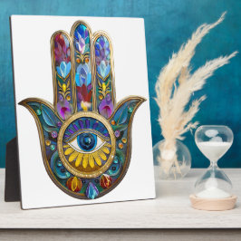 Placa Expositora Pétalos Coloridos Hojas Hamsa Zafiro Tercer Ojo