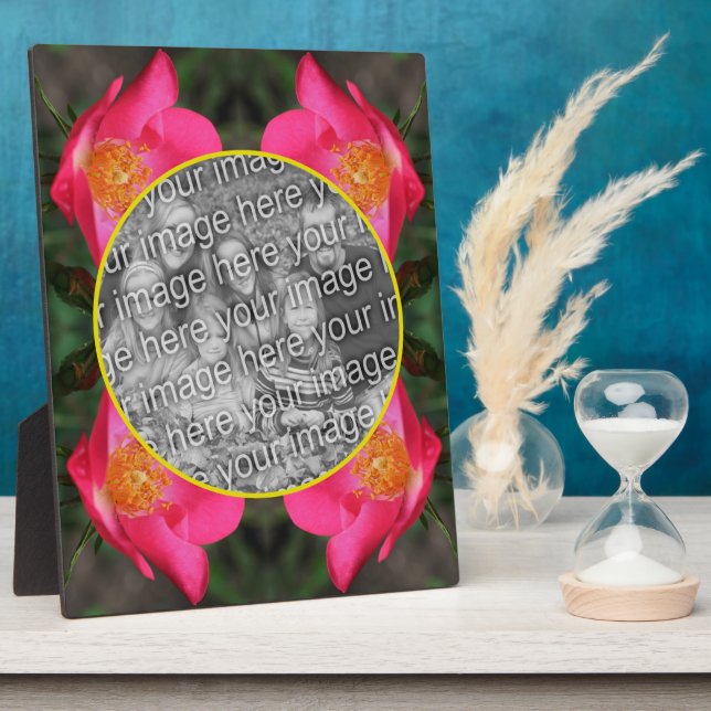 Placa Expositora Pétalos rosados de rosa crean su propia foto (Lado)