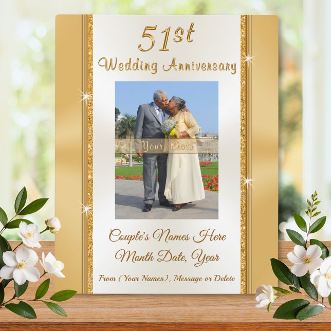 Placa Expositora Photo and Personalized 51st Anniversary Gift (51st wedding anniversary gift for parents. Traditional gold photo, 51st wedding anniversary present.)