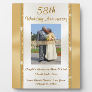 Placa Expositora Photo Personalized 58 Wedding Anniversary Gift
