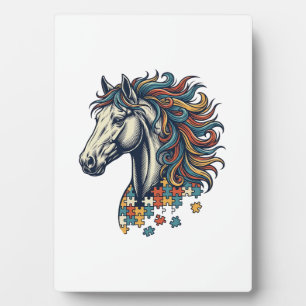 Placa Expositora Pieza de rompecabezas de caballo colorido grabado 
