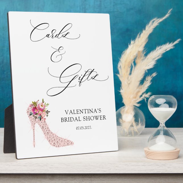 Placa Expositora Pink High Heels Bridal Shower Cards and Gifts Rótu (Lado)