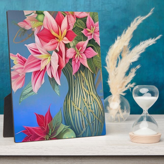 Placa Expositora Pink striped Amaryllis and Poinsettia Bouquet (Lado)