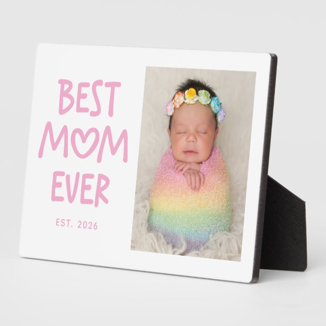 Placa Expositora Pink Whimsical Heart Best Mom Ever Photo (Lado)