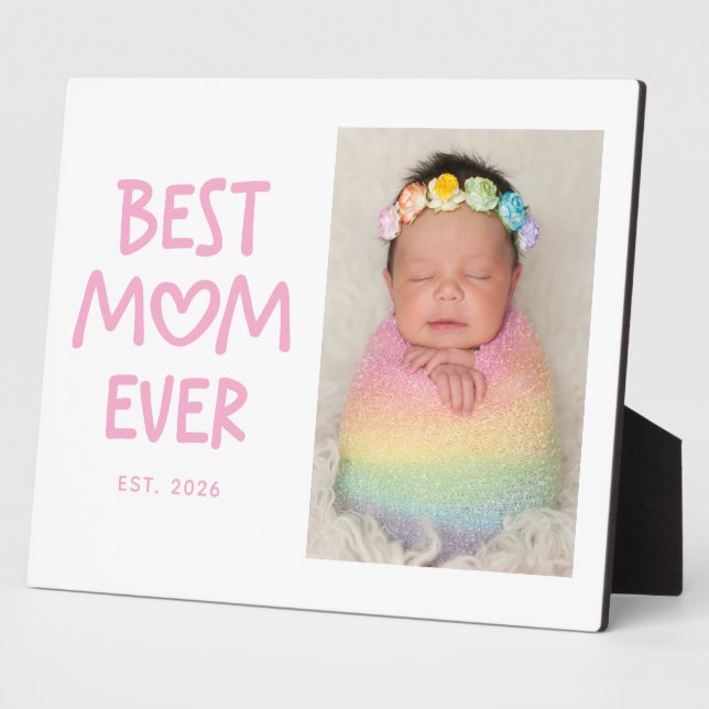 Placa Expositora Pink Whimsical Heart Typography Best Mom Ever (Lado)