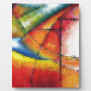 Placa Expositora pintura abstracta de color rojo amarillo azul