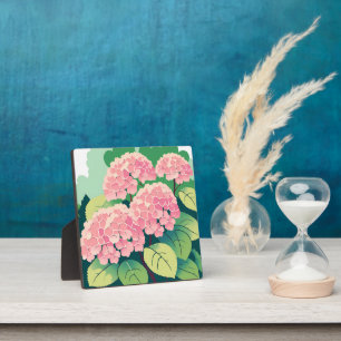 Placa Expositora Pintura artística floral de hortensias rosas