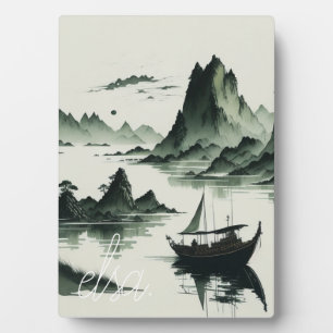 Placa Expositora Pintura china del bosque de Lakeside Morning