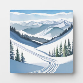 Placa Expositora Pintura de acuarela de montaña para esquiar Arte d