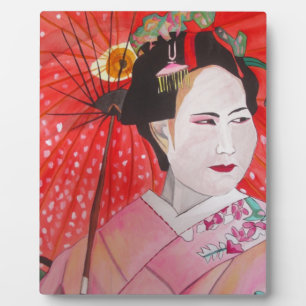 Placa Expositora Pintura de arte original de Geisha con sombrilla r