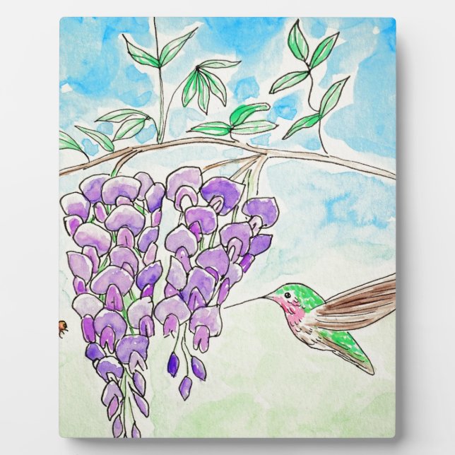 Placa Expositora Pintura de colibrí y glicinia (Frente)