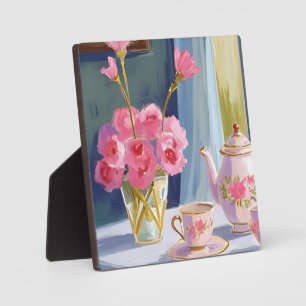 Placa Expositora Pintura de flores rosadas de té floral arte