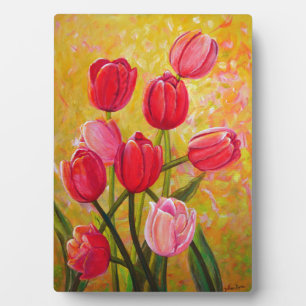 Placa Expositora Pintura de tulipanes rosados y rojos