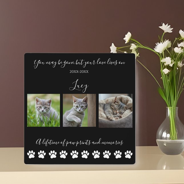 Placa Expositora Pinturas y Recuerdos-Personalizado Mascota-gato (Paw Prints & Memories-Custom Pet-Cat Photo Plaque)