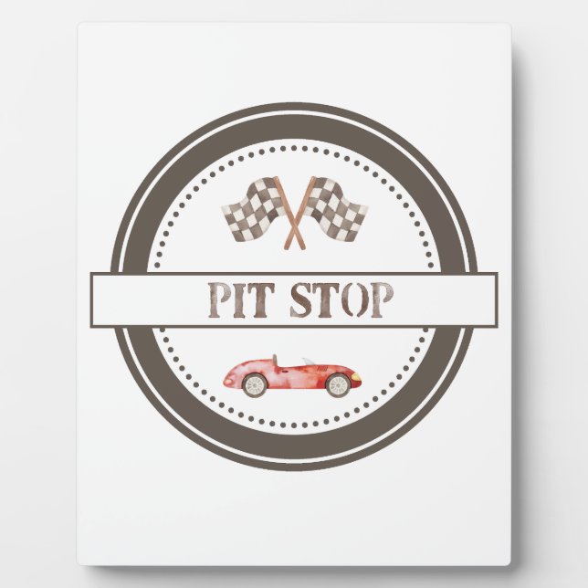Placa Expositora Pit Stop Cumpleaños Tabletop Plaque con Easel (Frente)