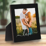 Placa Expositora Plaque con plantilla de foto de base Amor Texto ne<br><div class="desc">Foto personalizado y texto cursivo de amor Plata negra con base.</div>
