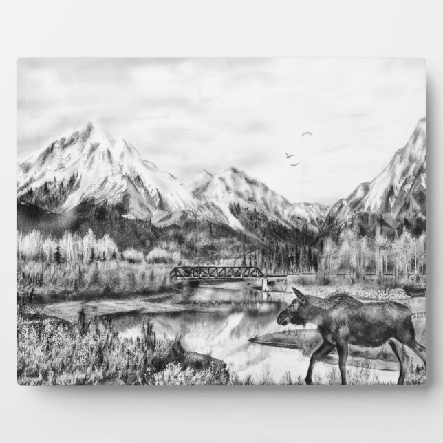 Placa Expositora Plaque de alces y montañas (Frente)