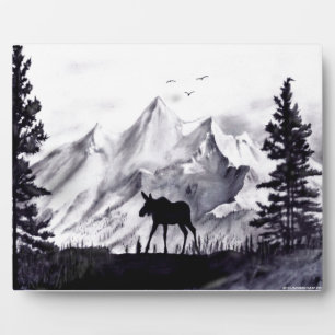 Placa Expositora Plaque de alces y montañas