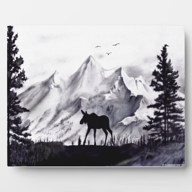 Placa Expositora Plaque de alces y montañas (Frente)